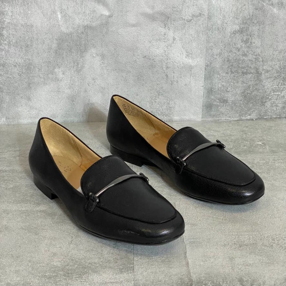 NATURALIZER Black Leather Emiline-L Almond-Toe Slip-On Flat Loafers SZ 8.5